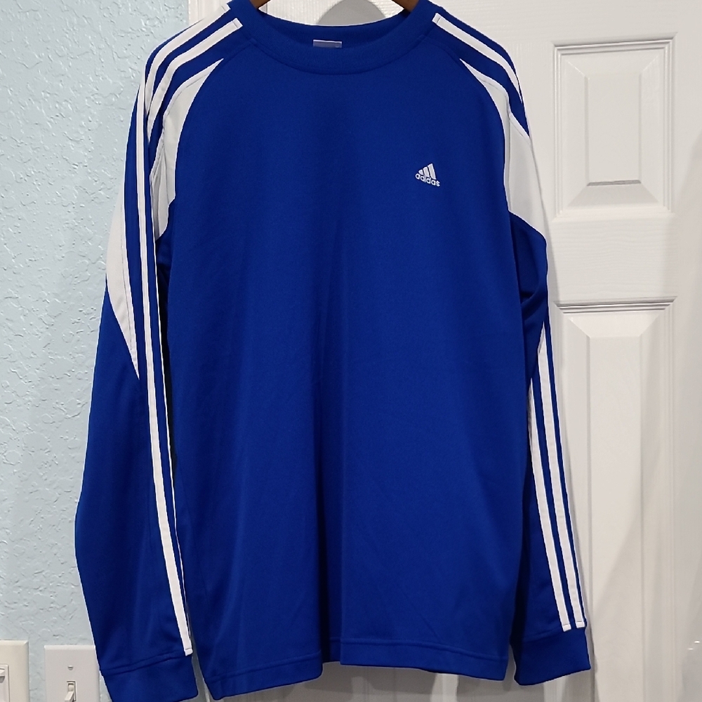 USED Adidas Royal Blue and White Long Sleeve Jersey Sz: XL